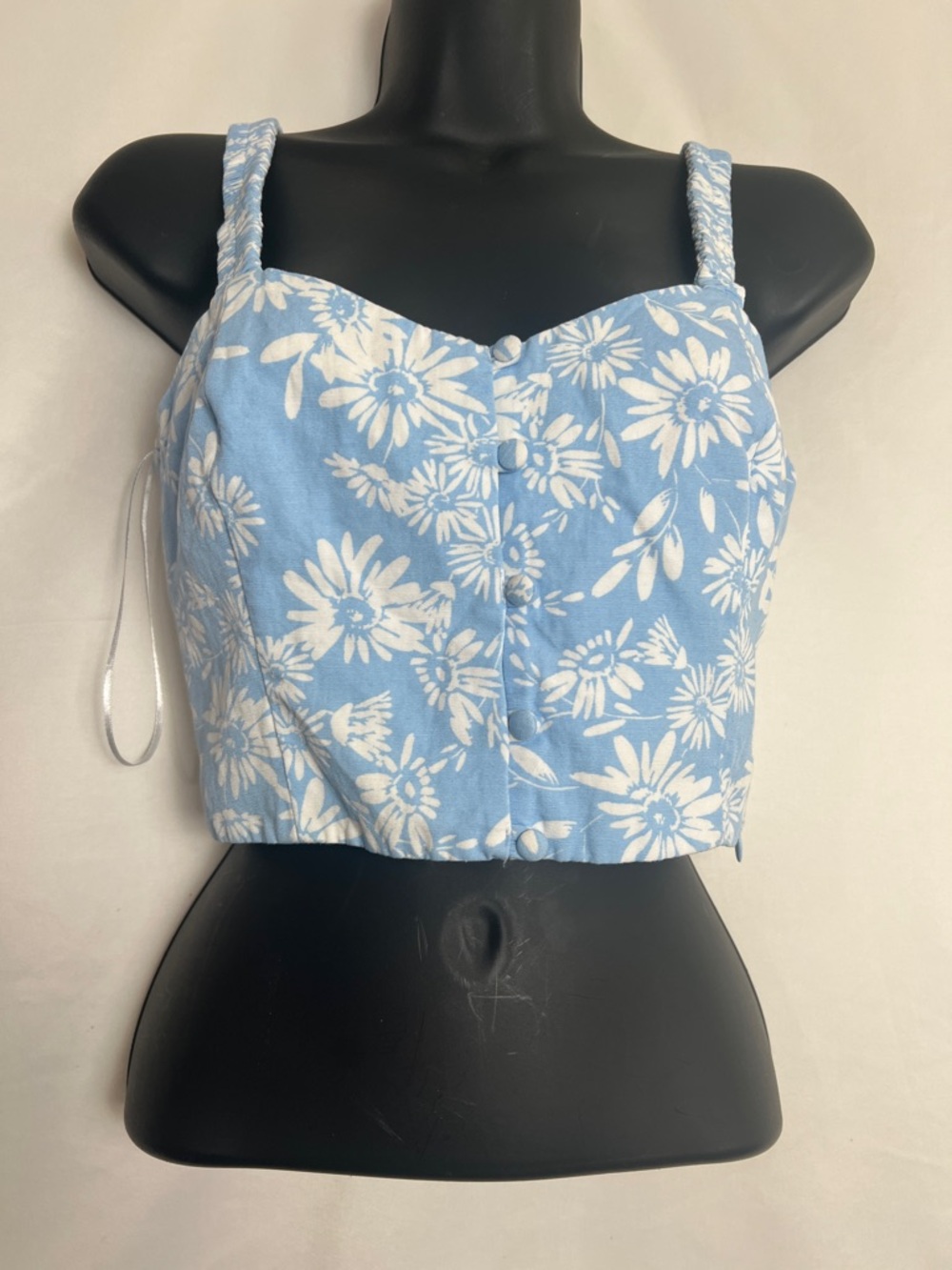 Zara Blue & White Floral Braided-Strap Crop Top